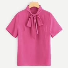 Shein Solid Tied Neck Blouse
