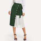 Shein Chiffon Contrast Button Front Tie Waist Skirt