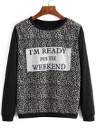 Shein Black Crew Neck Leopard Patch Sweatshirt
