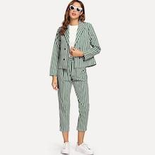 Shein Striped Double Button Blazers With Pants