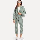Shein Striped Double Button Blazers With Pants