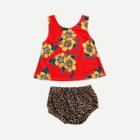 Shein Girls Floral Print Vest With Leopard Print Shorts