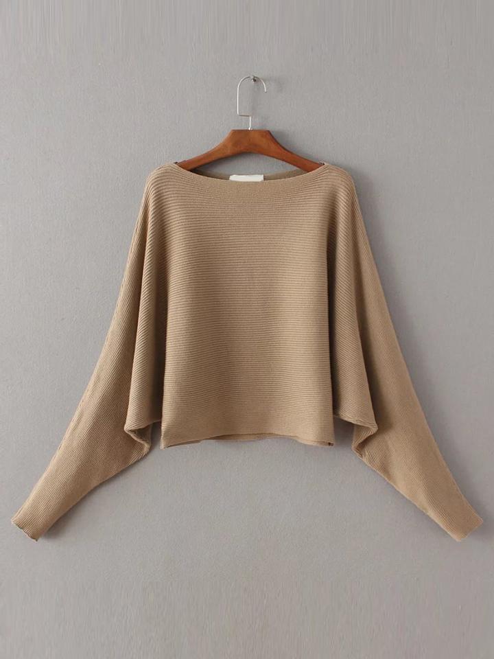 Shein Khaki Boat Neck Dolman Sleeve Sweater