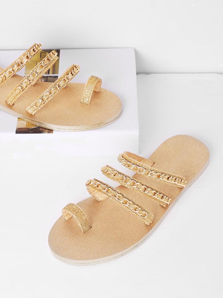 Shein Glitter Chain Detail Strappy Flat Sandals