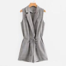 Shein Glen Plaid Drawstring Waist Surplice Romper
