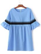 Shein Blue Ribbed Splicing Bell Sleeve Loose Dress
