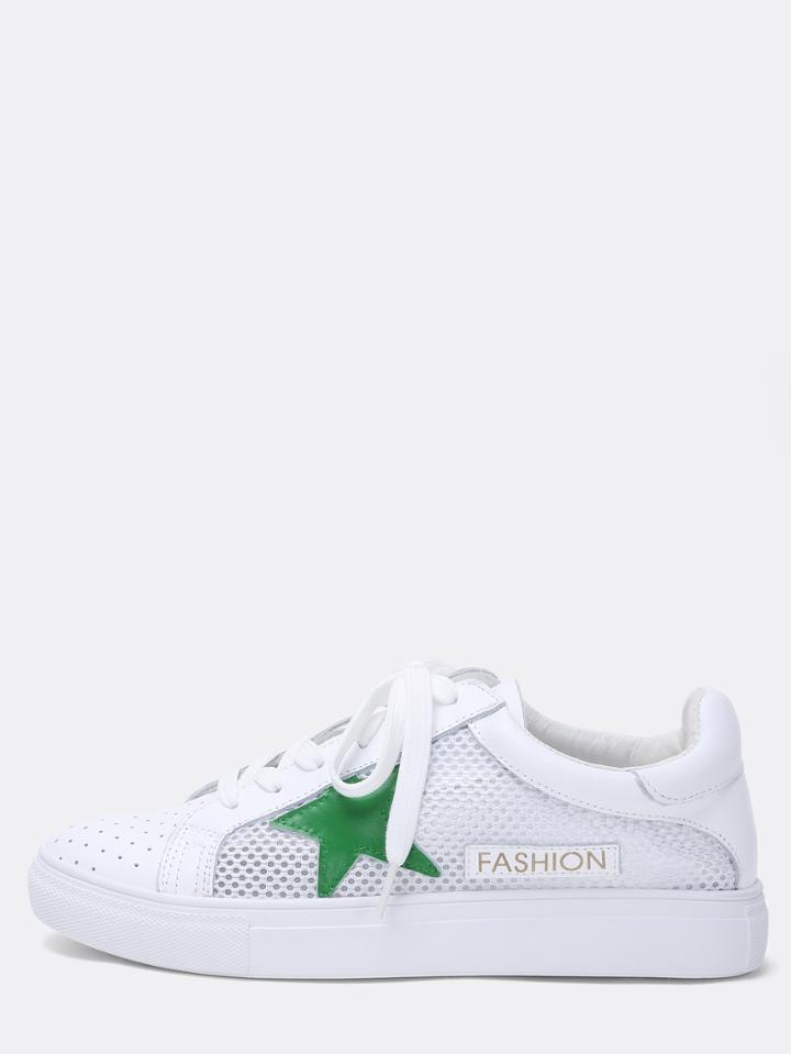 Shein Green Star Mesh Panel Lace-up Sneakers