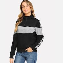 Shein Letter Print Stand Collar Sweatshirt