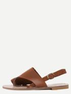 Shein Dark Brown Faux Leather Open Toe Flats