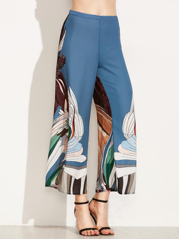 Shein Multicolor Crane Print Wide Leg Pants