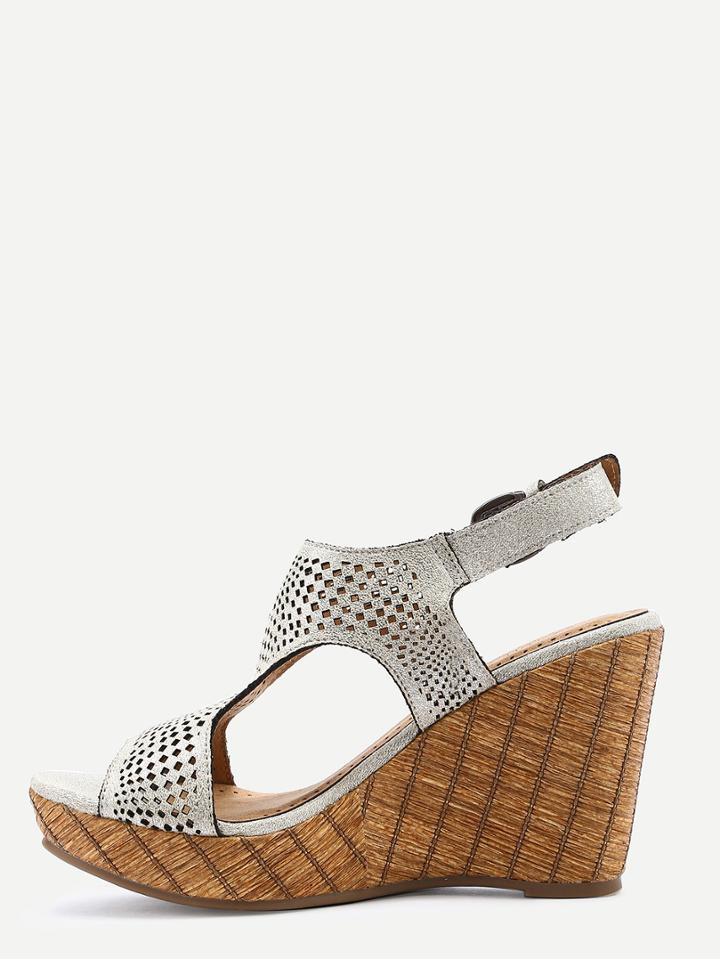 Shein Silver Laser Cut T-strap Wedges