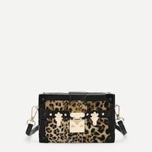Shein Metal Lock Detail Leopard Pattern Crossbody Bag
