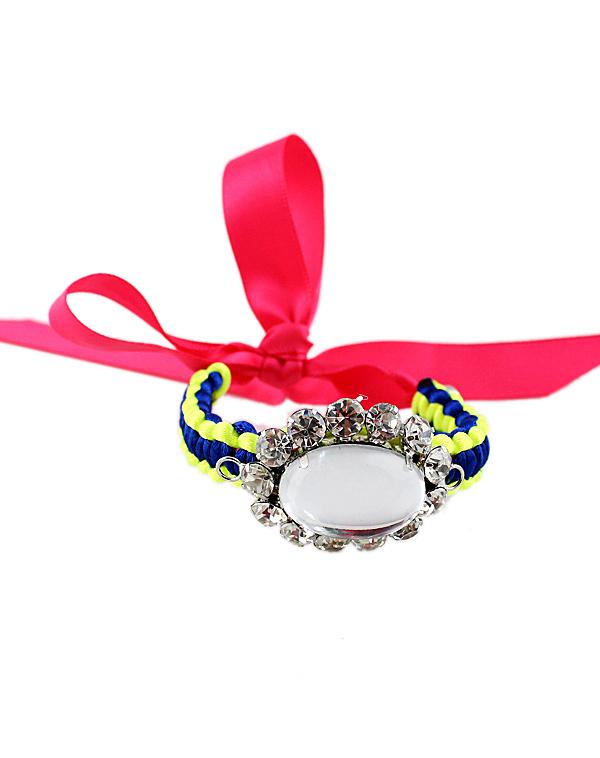 Shein White Diamond Blue Yellow Weave Bracelet