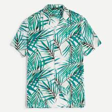 Shein Men Bamboo Leaf Print Button Front Shirts