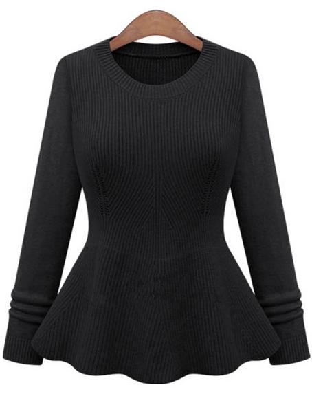 Shein Black Round Neck Ruffle Knit Sweater