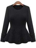 Shein Black Round Neck Ruffle Knit Sweater