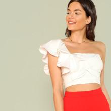 Shein Ruffle Embellish One Shoulder Crop Top