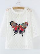 Shein White See Through Butterfly Embroidery Blouse With Strap