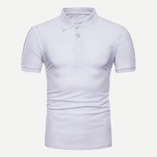 Shein Men Ribbon Tape Detail Solid Polo Shirt