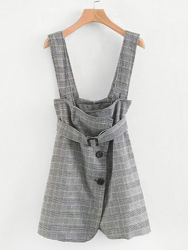 Shein Glen Plaid Pinafore Dress With Belt