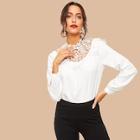 Shein Lace Contrast Mock Neck Solid Top