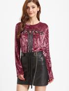 Shein Purple Split Lace Up Front Velvet Top