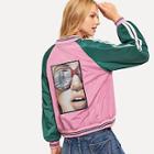 Shein Zip Front Figure Print Striped Coat