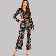 Shein Chain Print Surplice Front Jumpsuit