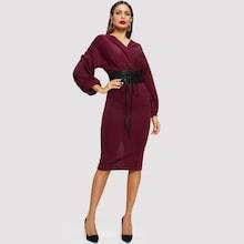 Shein Wrap Pleated V-neck Dress