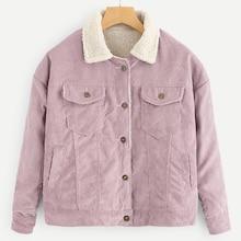 Shein Faux Shearling Trim Corduroy Jacket