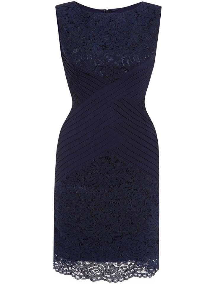 Shein Navy Round Neck Sleeveless Lace Dress
