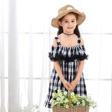 Shein Toddler Girls Cold Shoulder Contrast Mesh Gingham Dress