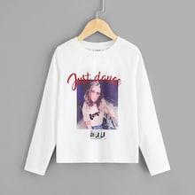 Shein Girls Letter And Figure Print Tee