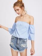 Shein Layered Sleeve Tie Waist Bardot Top