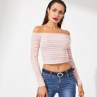 Shein Off Shoulder Rib Knit Striped Crop Tee