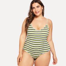 Shein Plus Rib Knit Striped Cami Bodysuit