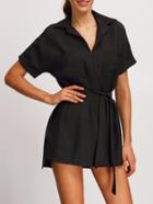 Shein Black Dip Hem Split Shirt Dress With Tie