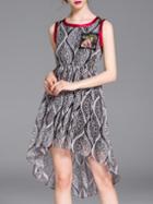 Shein Black Elastic-waist Print High Low Dress