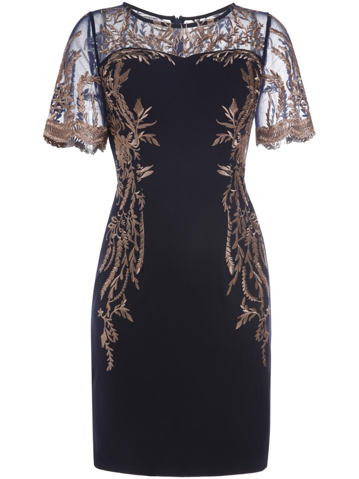Shein Black Sheer Gauze Embroidered Sheath Dress