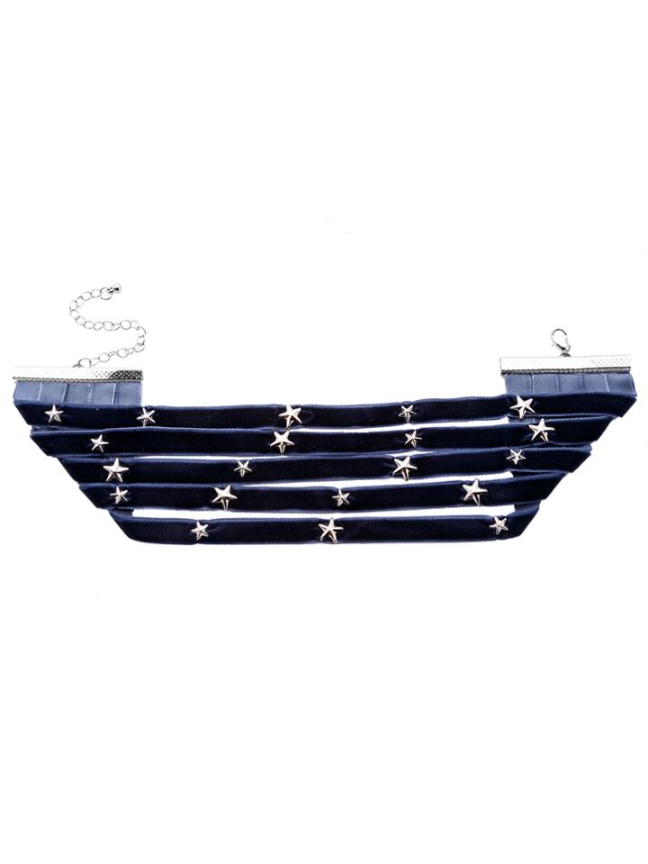 Shein Navy Layered Metal Star Wide Choker Necklace