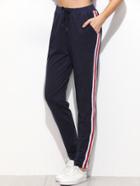 Shein Navy Striped Sideseam Drawstring Sweatpants
