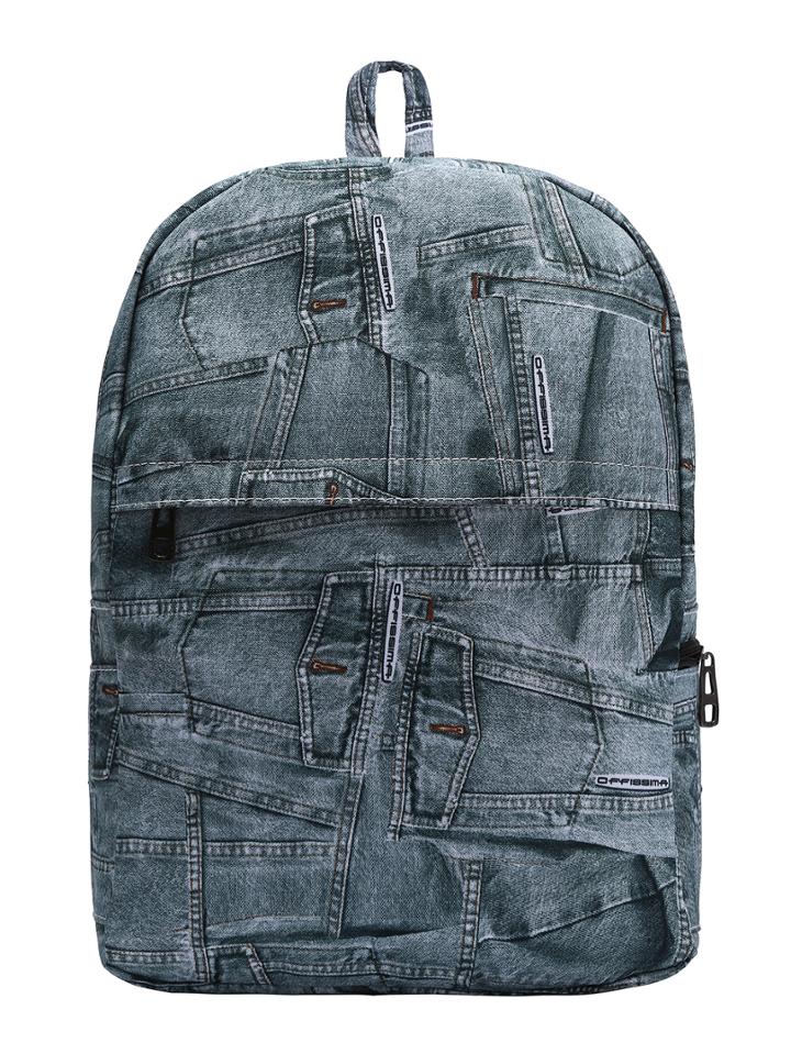 Shein Blue Jeans Print Canvas Backpack