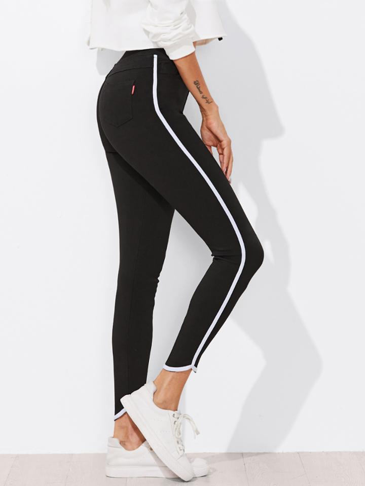 Shein Contrast Trim Skinny Ankle Jeans