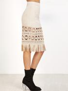 Shein Apricot Faux Suede Laser Cutout Fringe Skirt