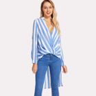 Shein Twist Front Striped High Low Top