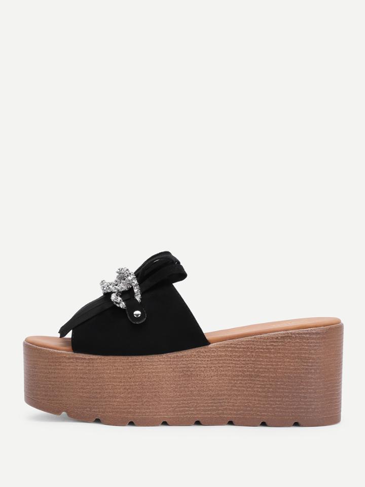 Shein Fringe Design Wedge Sandals With Rhinestone