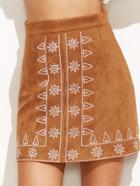 Shein Suede Embroidered Fit A Line Skirt