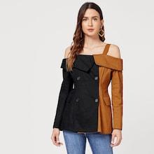 Shein Open Shoulder Color Block Coat