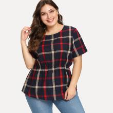 Shein Plus Elastic Waist Plaid T-shirt