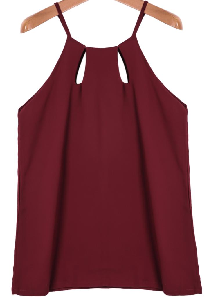 Shein Red Spaghetti Strap Hollow Chiffon Cami Top